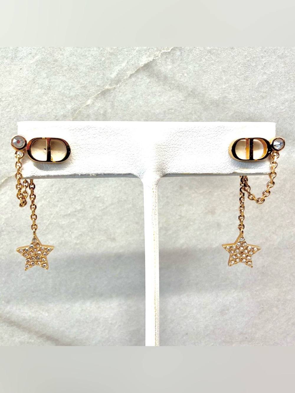 Christian Dior Crystal Petit CD Star Drop Earrings